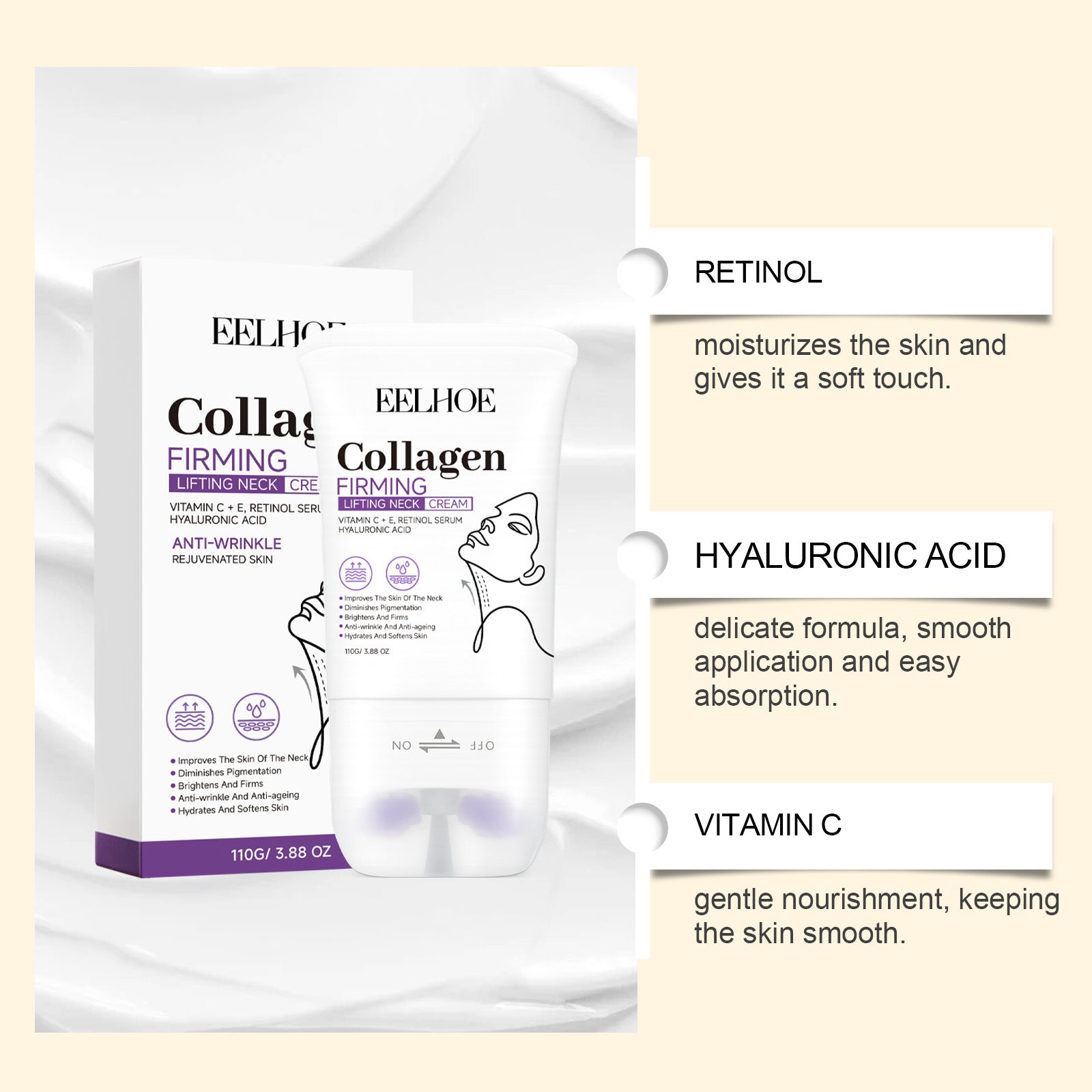 Collagen Roller Neck Cream for Skin Hydration and Elasticity