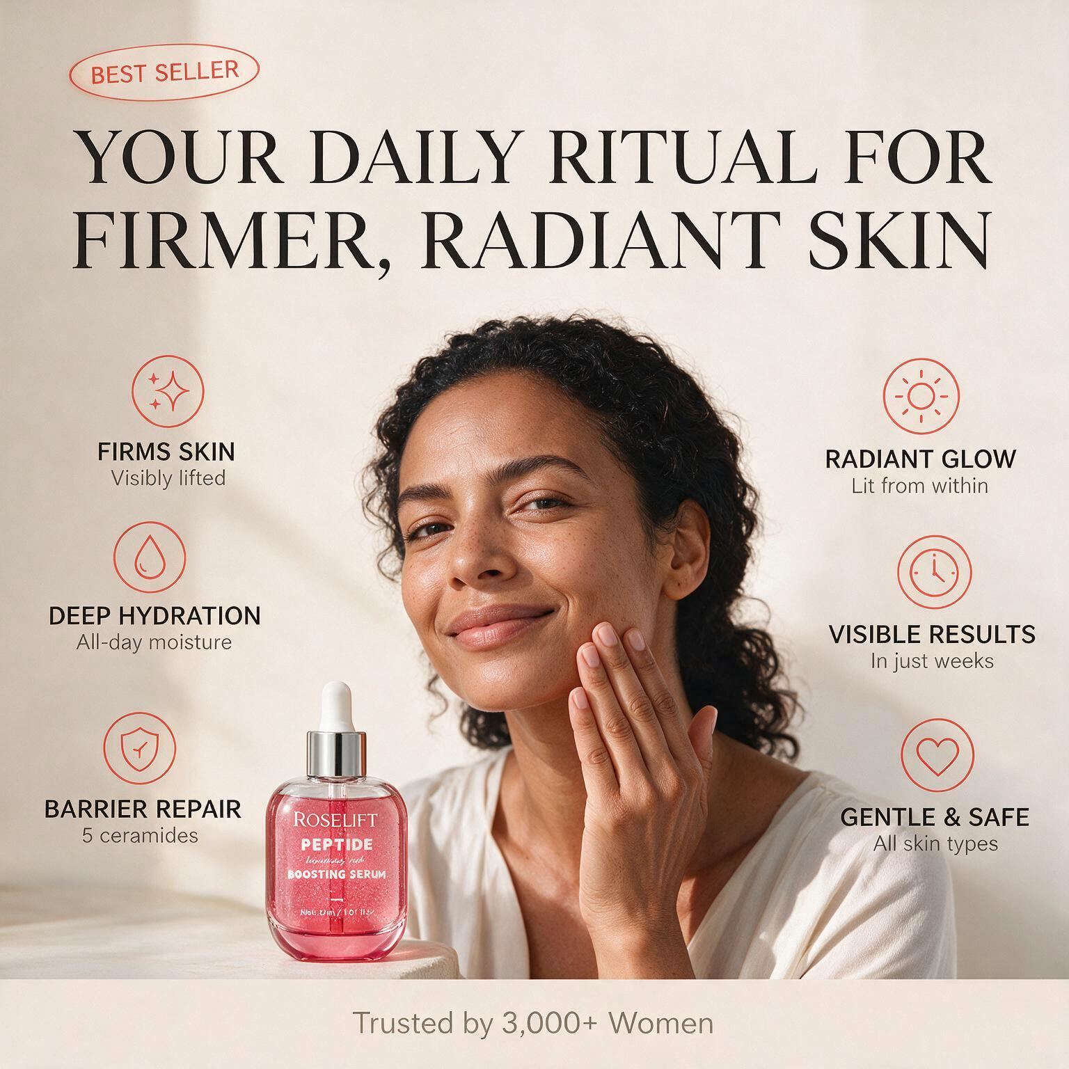 RoseLift | NAD+ Peptide Serum by PurelyLemmyAnn Anti-Aging Korean Skin Care | Firming Serum + Cream Set with 5 Ceramides & Vegan Collagen for Wrinkles & Radiant Glow