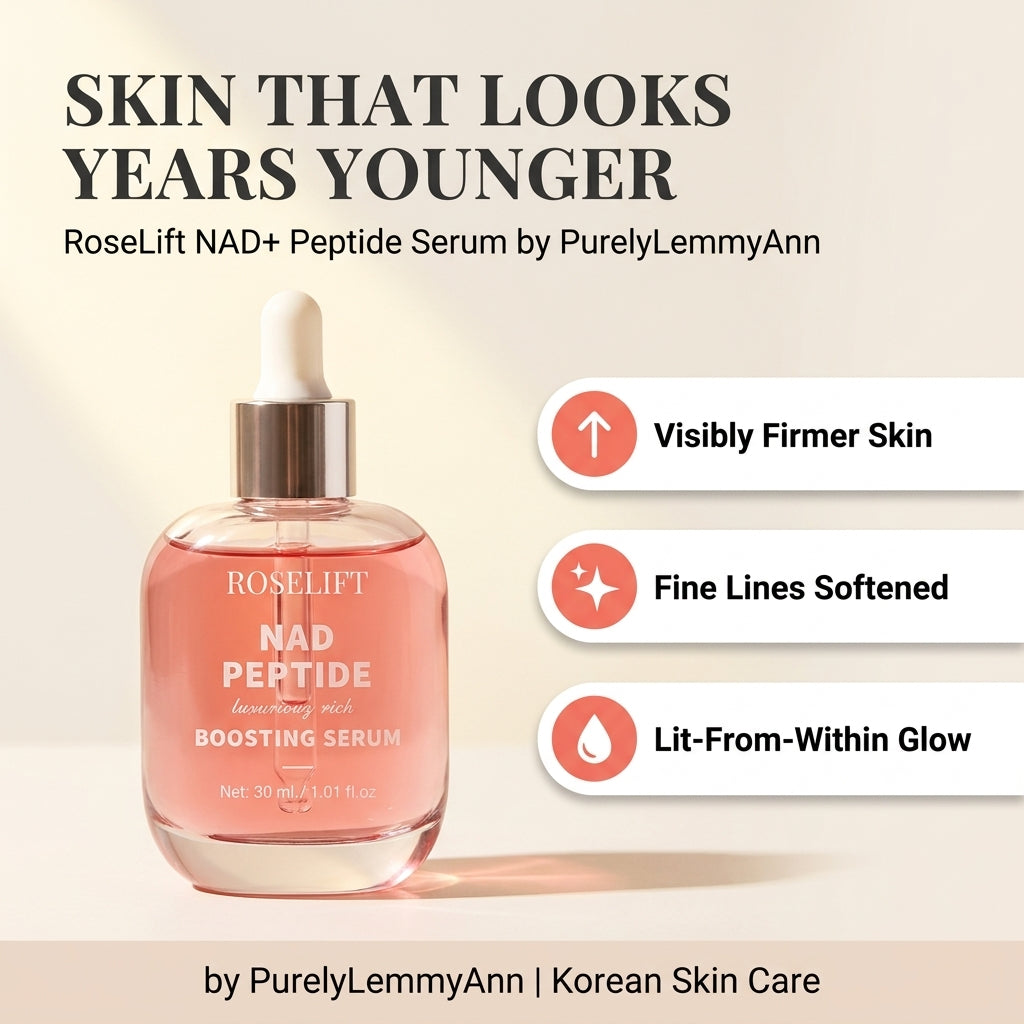 RoseLift | NAD+ Peptide Serum by PurelyLemmyAnn Anti-Aging Korean Skin Care | Firming Serum + Cream Set with 5 Ceramides & Vegan Collagen for Wrinkles & Radiant Glow