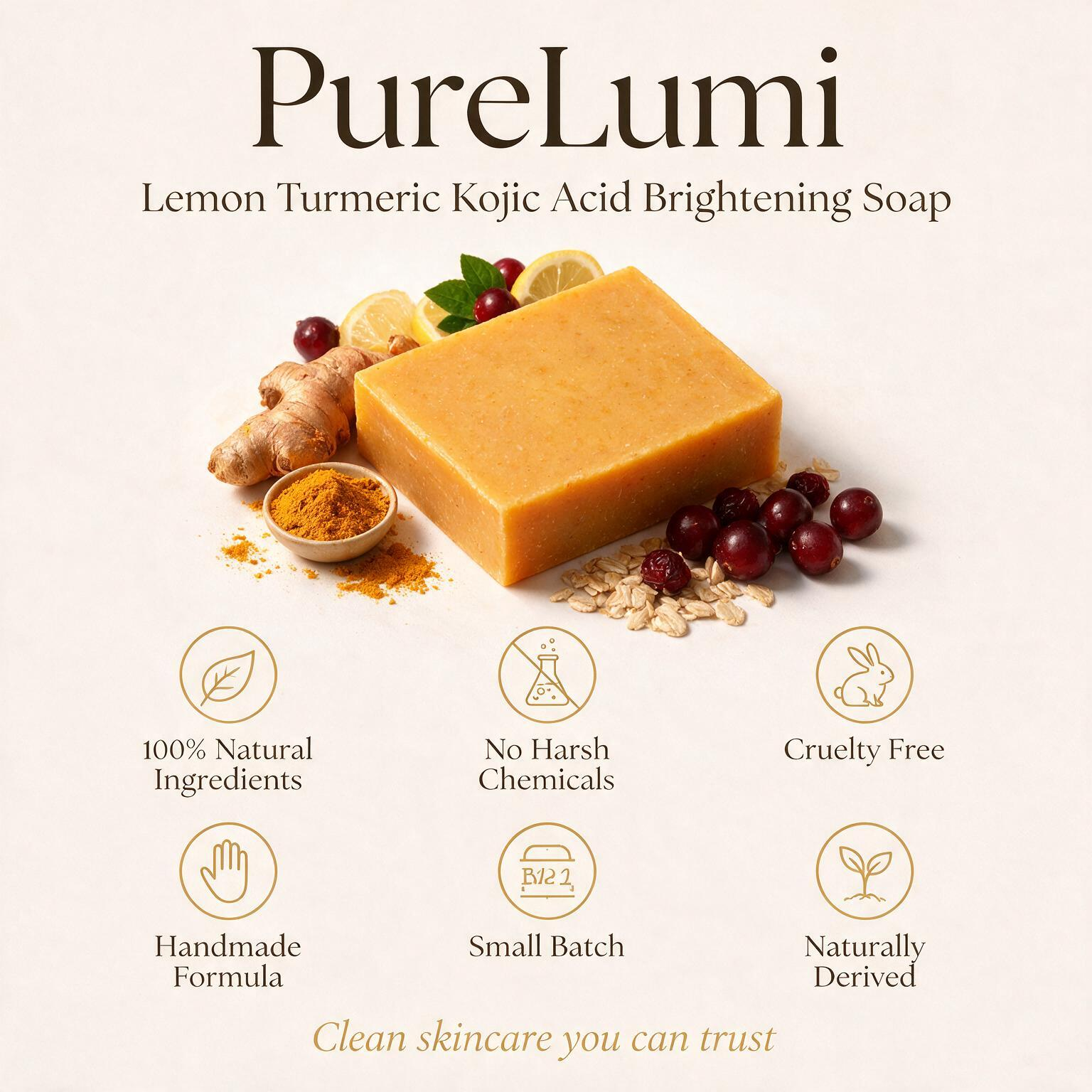PureLumi Lemon Turmeric Kojic Acid Brightening Soap