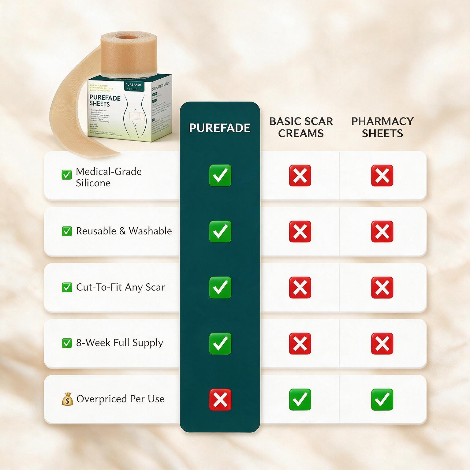 PureFade Silicone Scar Strip Sheets
