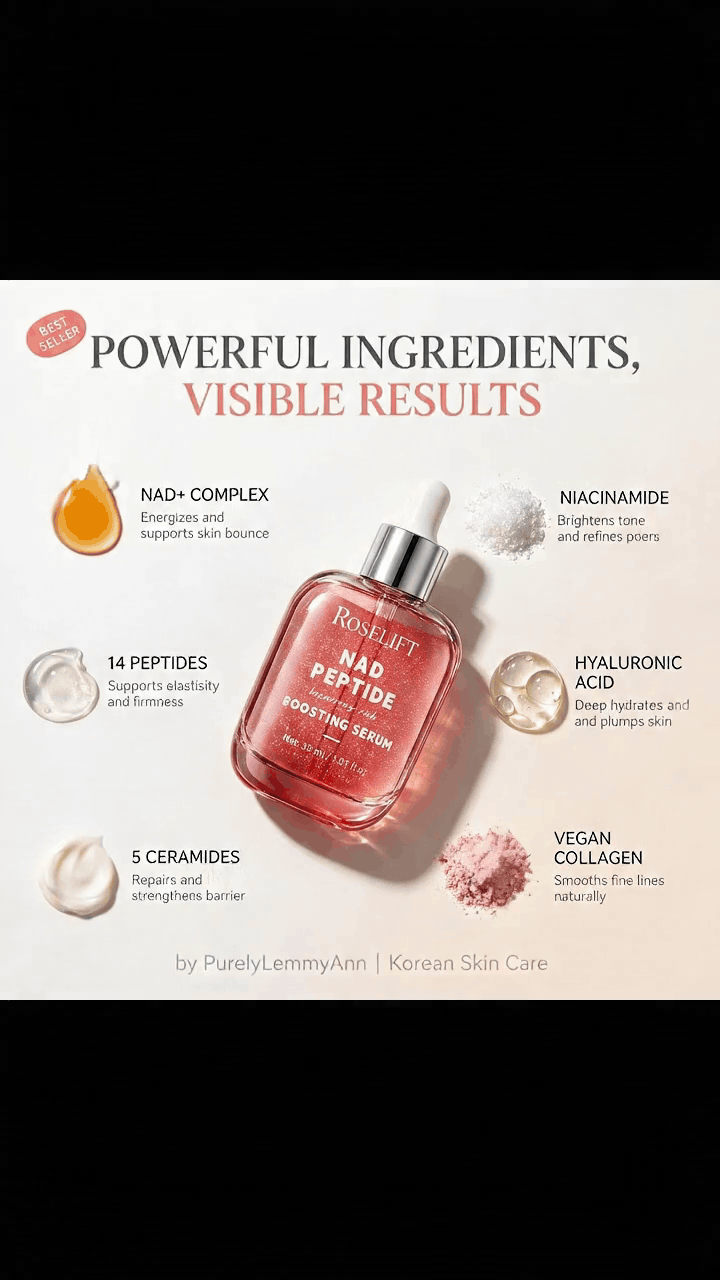RoseLift | NAD+ Peptide Serum by PurelyLemmyAnn Anti-Aging Korean Skin Care | Firming Serum + Cream Set with 5 Ceramides & Vegan Collagen for Wrinkles & Radiant Glow